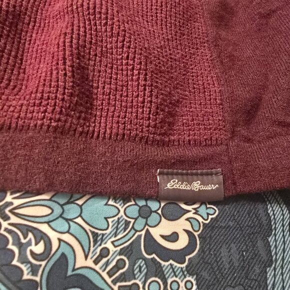 Mens Eddie Bauer 1/4 Zip Burgundy Sweater Cotton/ Wool Size Large X-Large - Picture 6 of 7